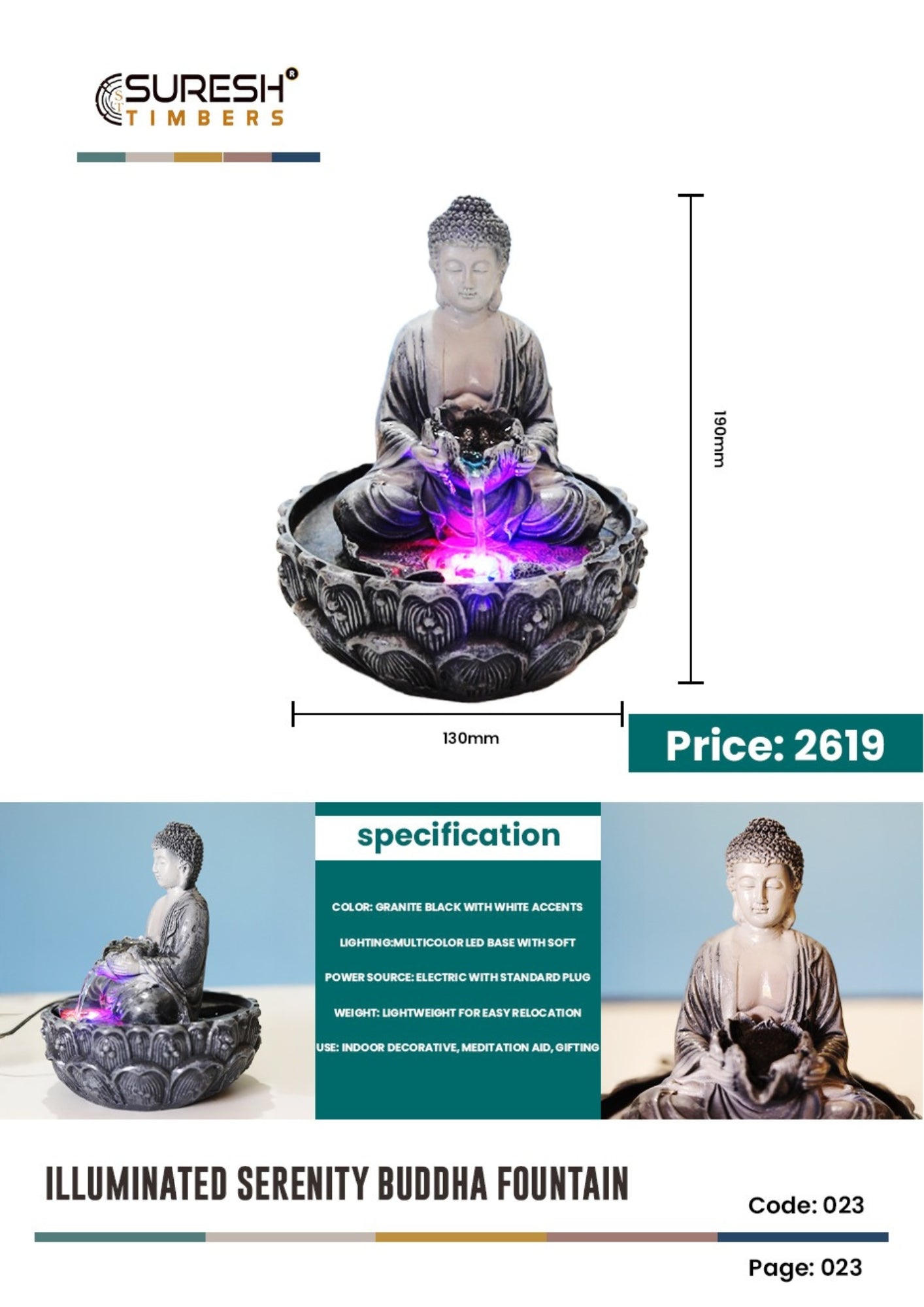 Illuminated Serenity Buddha Fountain