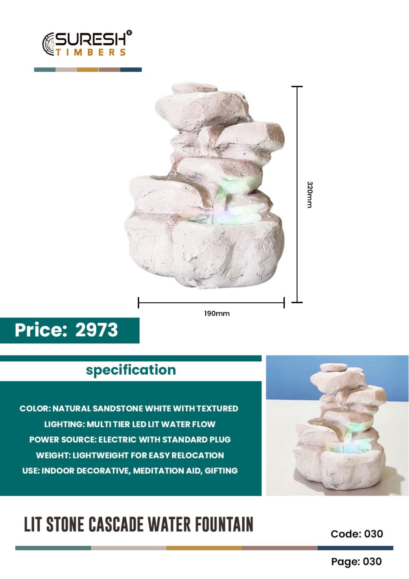Lit Stone Cascade Water Fountain