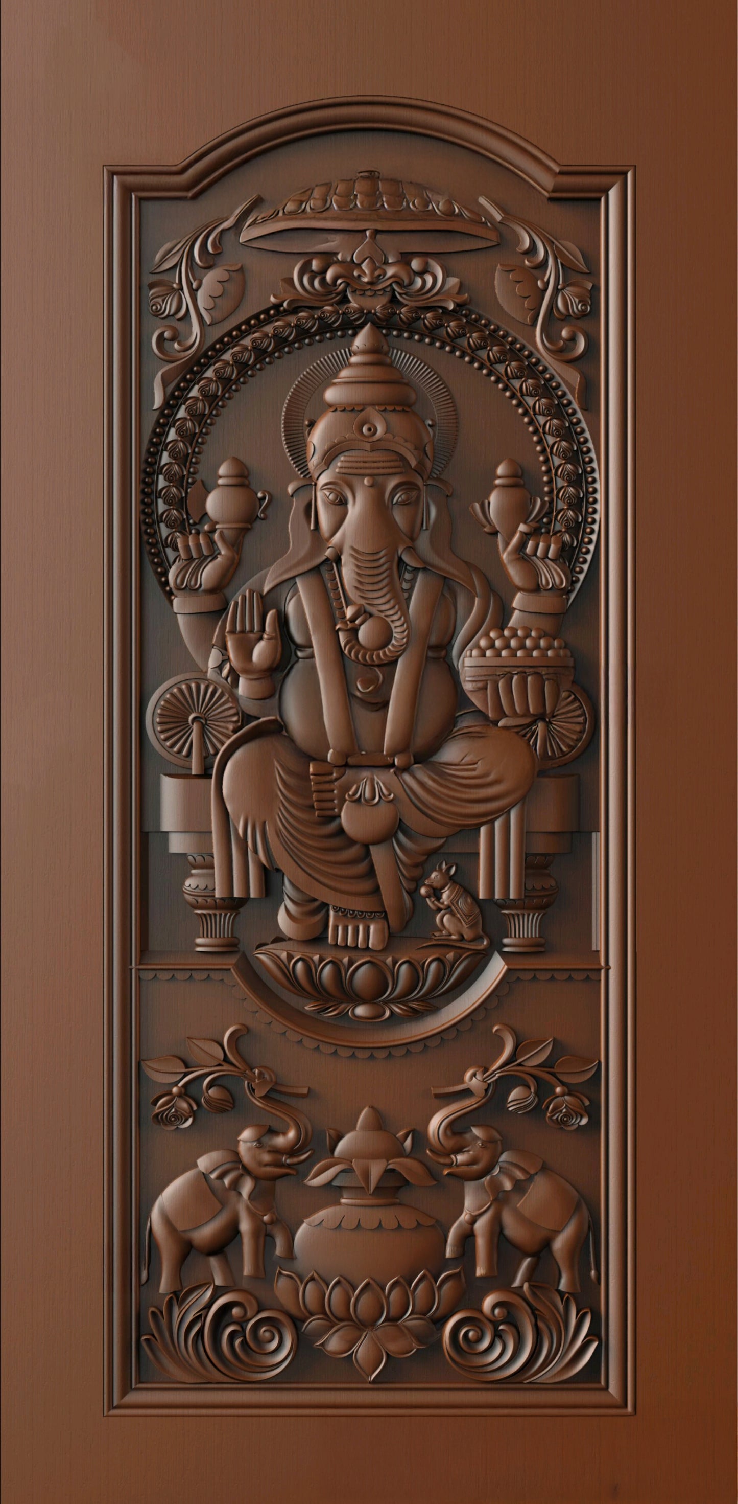 Teak Wood Door CNC Carving Ganesan God