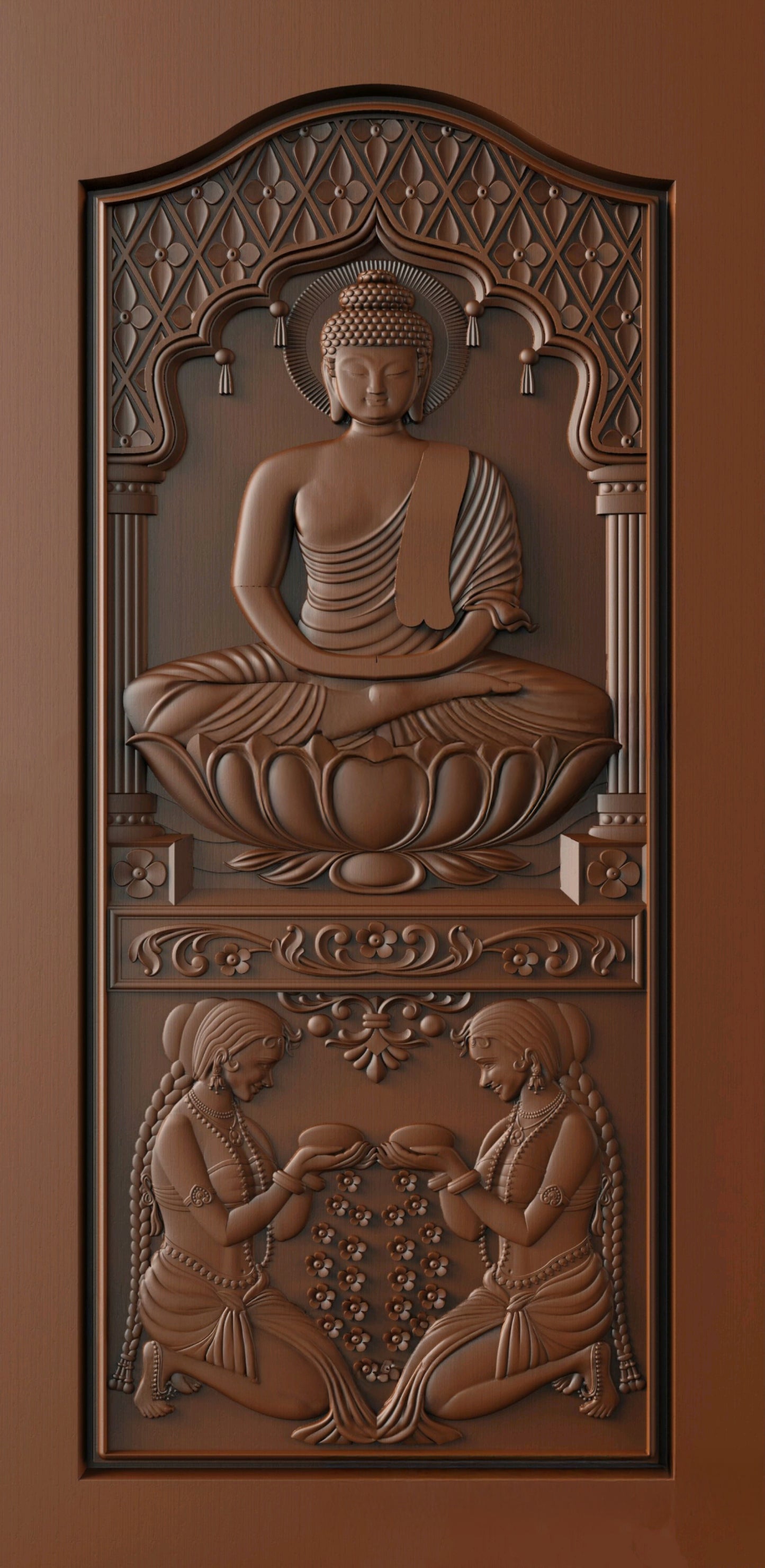 Teak Wood Door CNC Carving Buddha