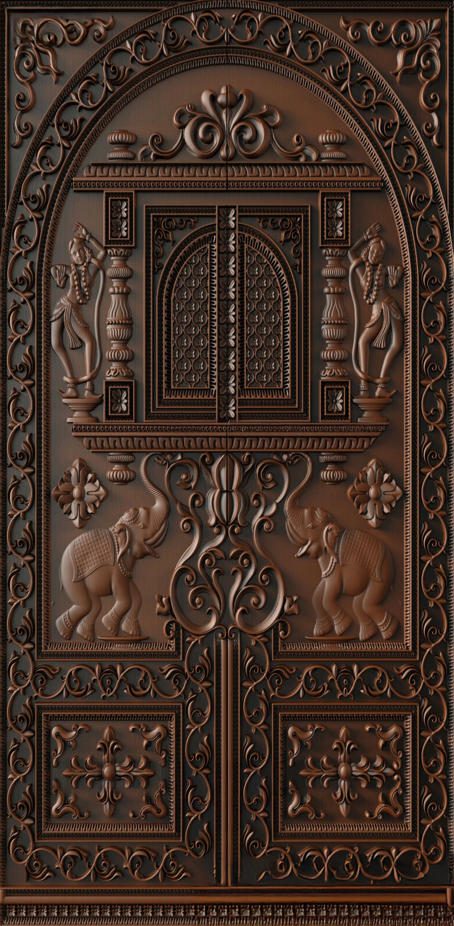 Teak Wood Door CNC Carving design