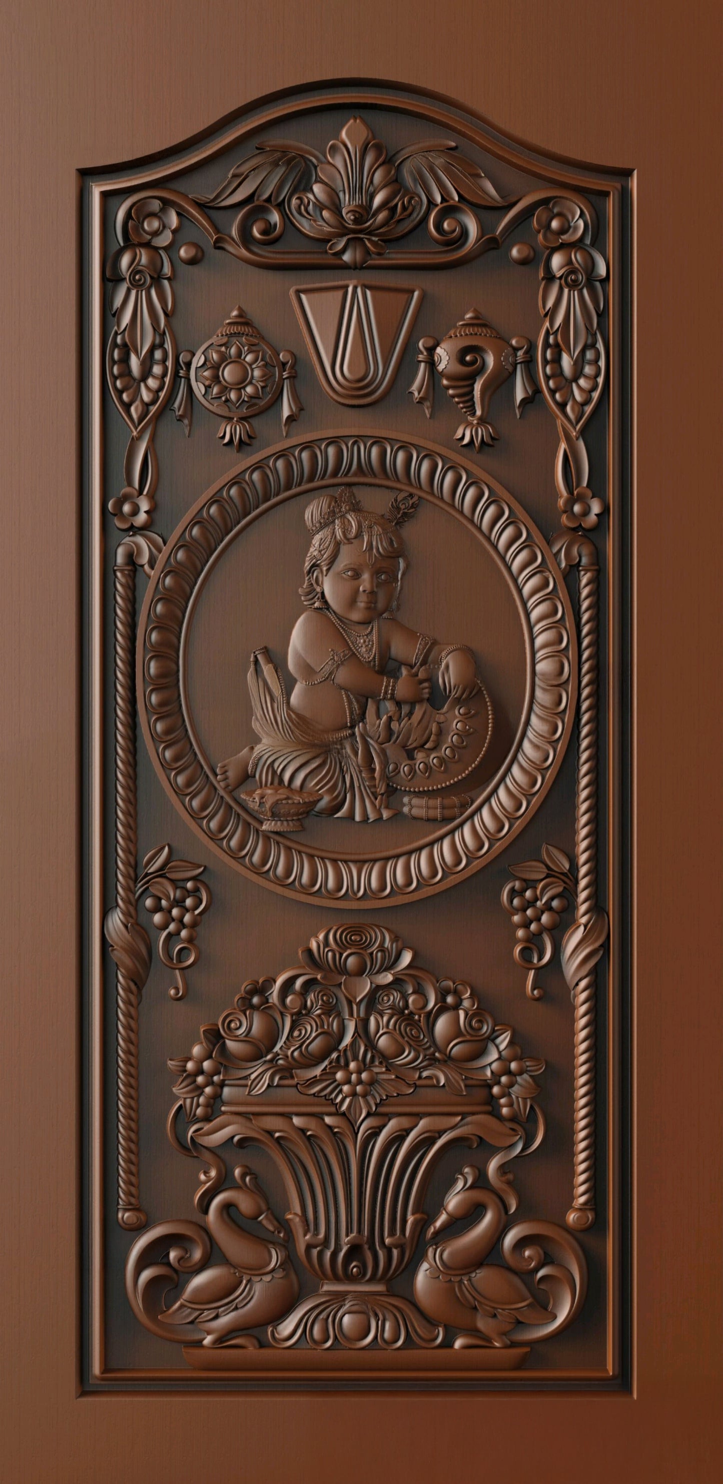 Teak Wood Door CNC Carving krishnan