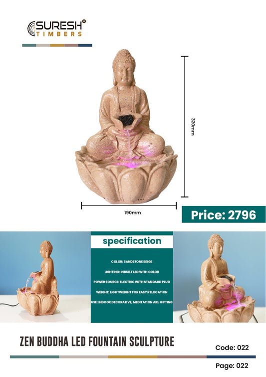 Zen Buddha Led Fountain Sculpture