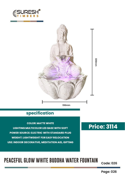 Peaceful Glow White Buddha Water Fountain