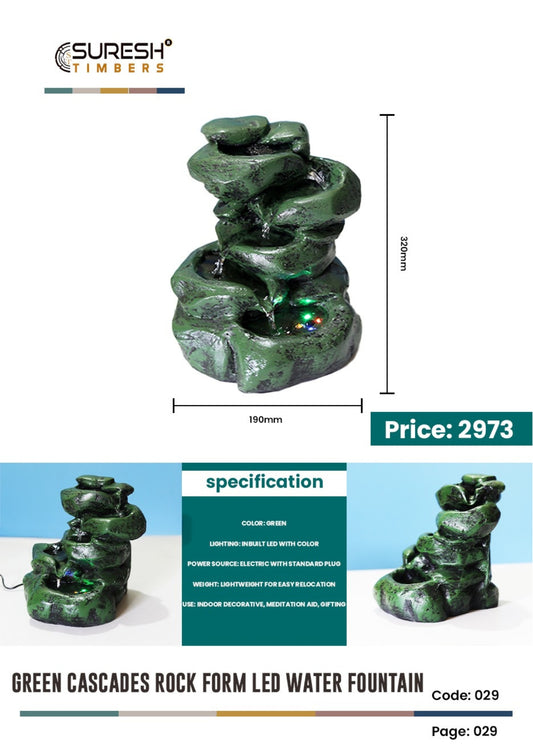 Green Cascades Rock Form LED Water Fountain