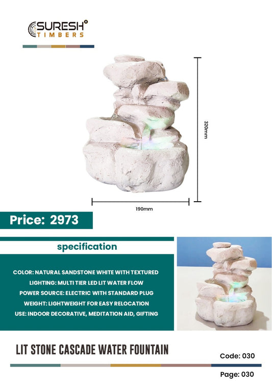 Lit Stone Cascade Water Fountain