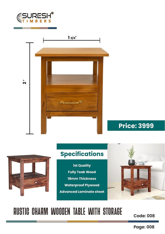 Rustic Charm Wooden Table With Storage